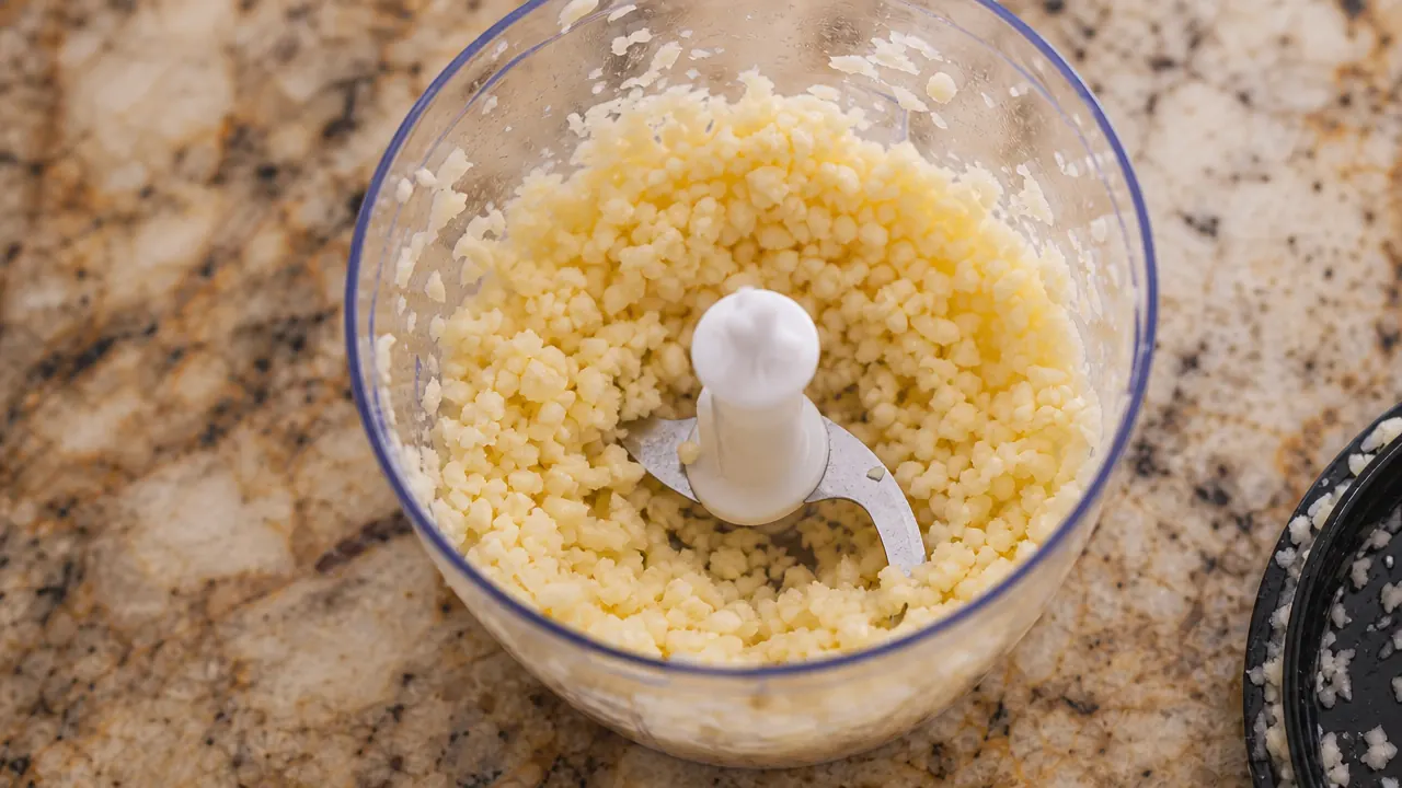 Hamilton Beach food chopper disassembled on a counter showing the bowl, S-blade, and lid separately for easy cleaning