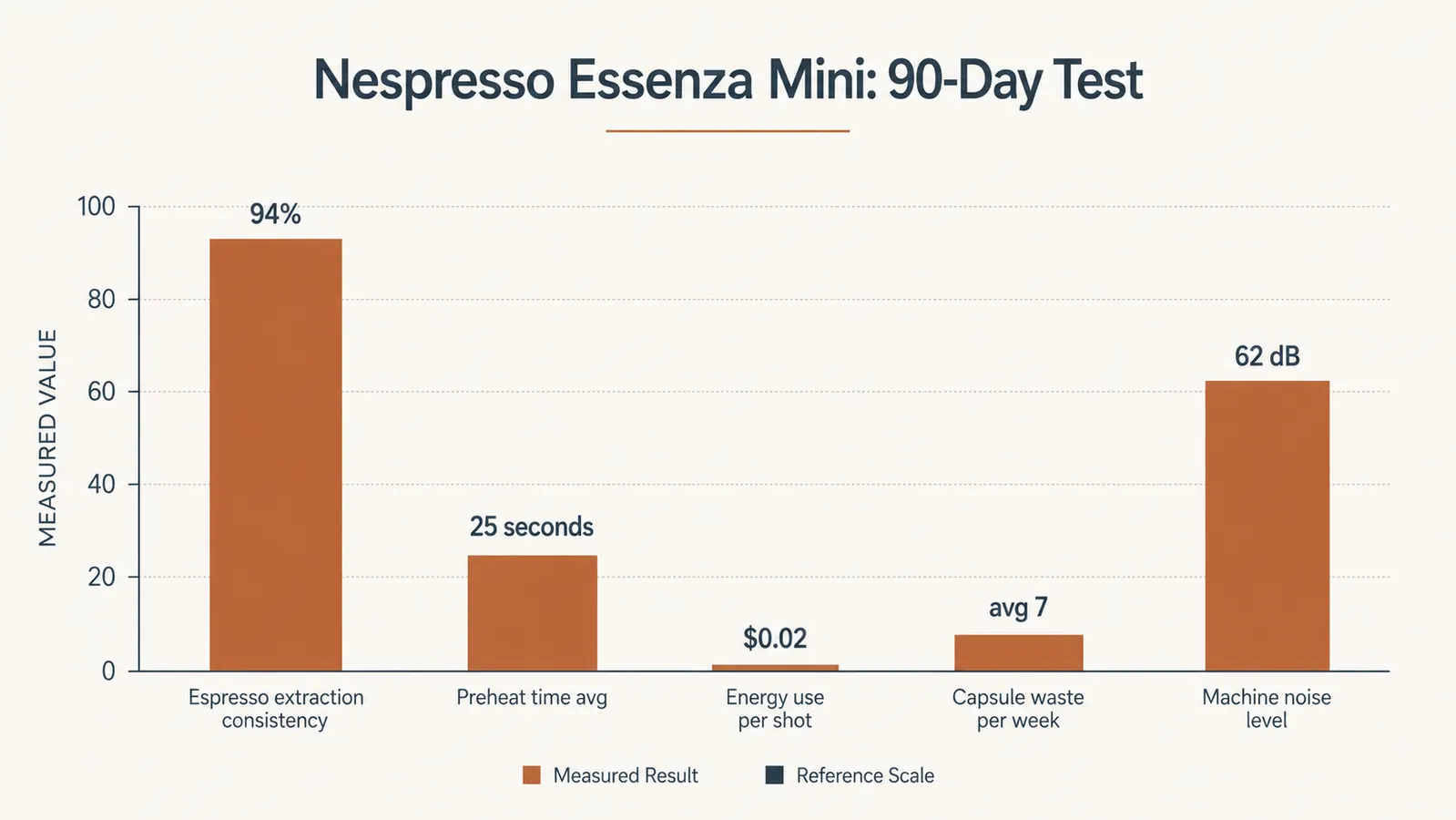Chart showing espresso shot temperature consistency measured daily across 90 days of testing